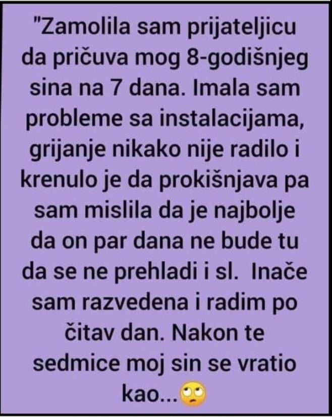 “Zamolila sam prijateljicu da pričuva mog 8-godišnjeg sina na 7 dana”