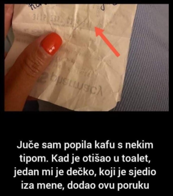 BILA JE NA SASTANKU SA POTENCIJALNIM DEČKOM, KAD JE ON OTIŠAO U TOALET, STRANAC JOJ JE DAO OVU PORUKU: Nije vjerovala šta vidi