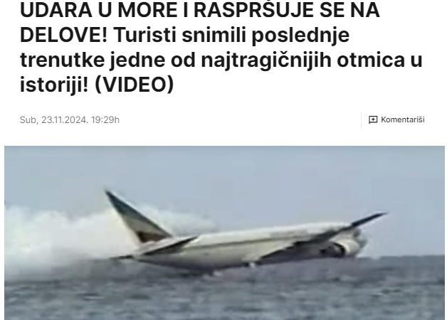 AVION LETI TIK IZNAD VODE, A ONDA UDARA U MORE I RASPRŠUJE SE NA DELOVE! Turisti snimili poslednje trenutke jedne od najtragičnijih otmica u istoriji! (VIDEO)