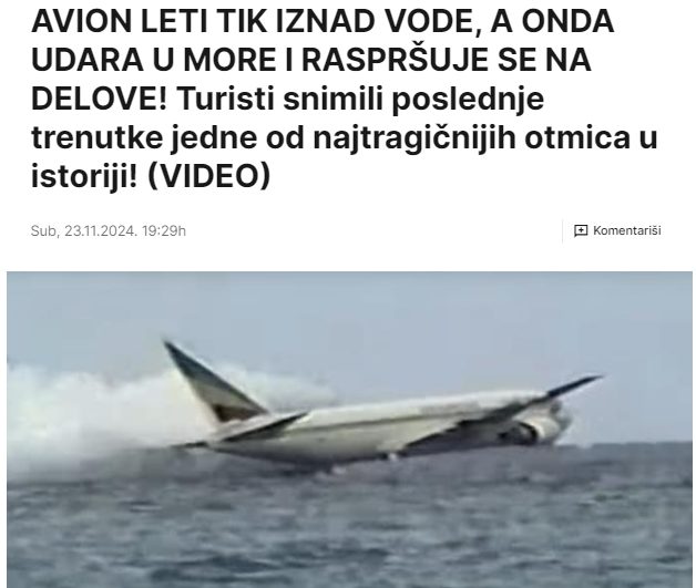 AVION LETI TIK IZNAD VODE, A ONDA UDARA U MORE I RASPRŠUJE SE NA DELOVE! Turisti snimili poslednje trenutke jedne od najtragičnijih otmica u istoriji! (VIDEO)