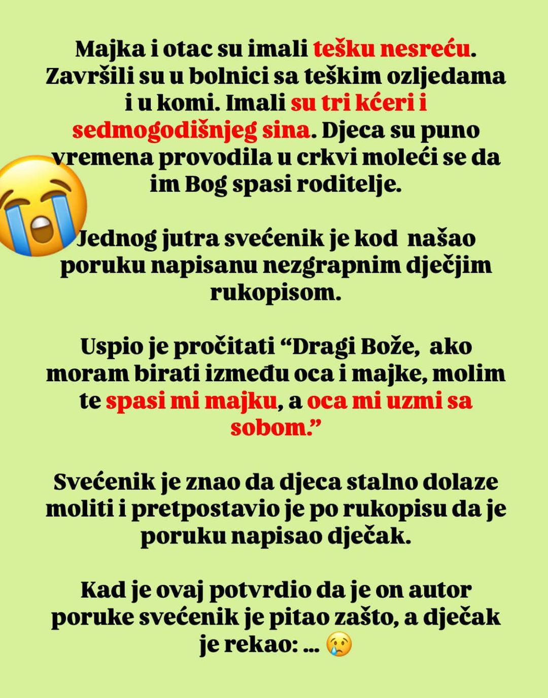 Svećenik je našao pismo koje je napisao dječak: Ove riječi su ga slomile