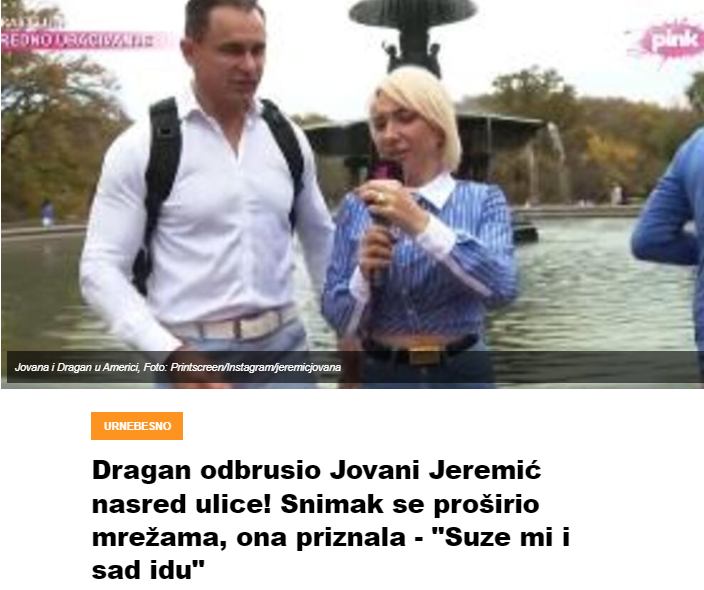 Dragan odbrusio Jovani Jeremić nasred ulice! Snimak se proširio mrežama, ona priznala – “Suze mi i sad idu”