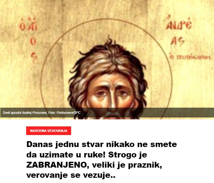 Danas jednu stvar nikako ne smete da uzimate u ruke! Strogo je ZABRANJENO, veliki je praznik, verovanje se vezuje..