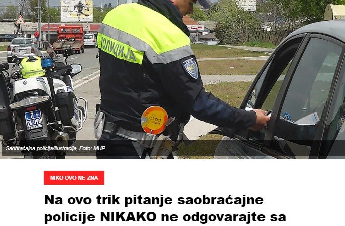 Na ovo trik pitanje saobraćajne policije NIKAKO ne odgovarajte sa “DA”: Ćutanje je najbolja opcija, spasiće vas…