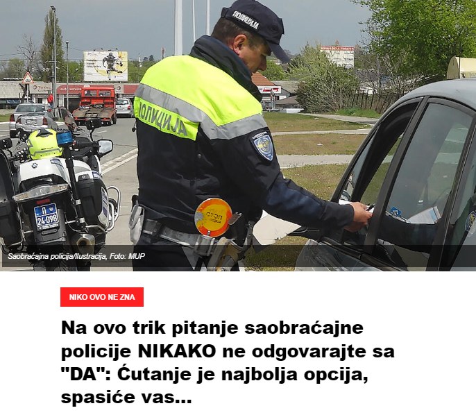 Na ovo trik pitanje saobraćajne policije NIKAKO ne odgovarajte sa “DA”: Ćutanje je najbolja opcija, spasiće vas…