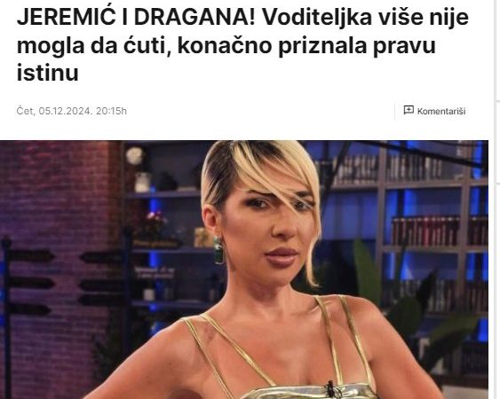 SVE TRESE AFERA O RASKIDU JOVANE JEREMIĆ I DRAGANA! Voditeljka više nije mogla da ćuti, konačno priznala pravu istinu