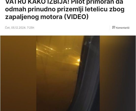 DRAMA U AVIONU, PUTNICI GLEDALI VATRU KAKO IZBIJA! Pilot primoran da odmah prinudno prizemlji letelicu zbog zapaljenog motora (VIDEO)